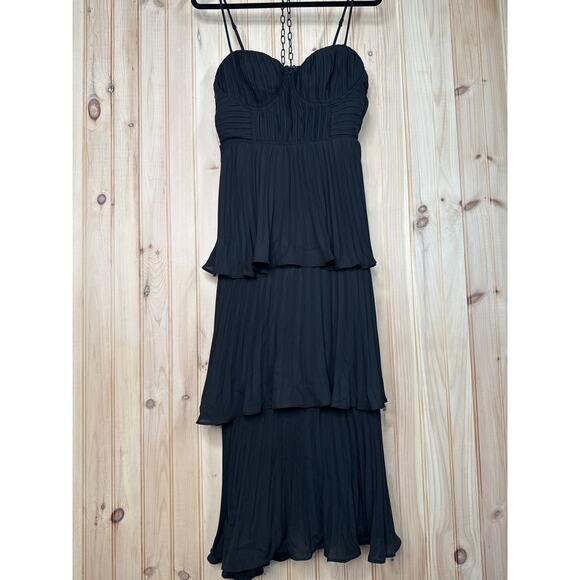 NWT Lulus Cascading Crush Black Tiered Bustier Midi Dress Sweetheart Neck Size M - Picture 8 of 9